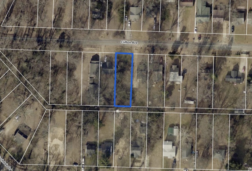 Aerial view of property's location with property parcel outlined