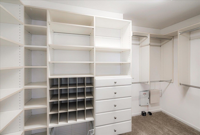 Spacious closet with light colored carpet