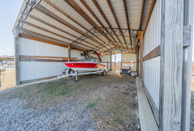 Garage with metal wall