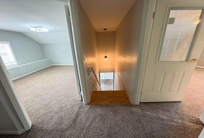 Stairway with carpet floors