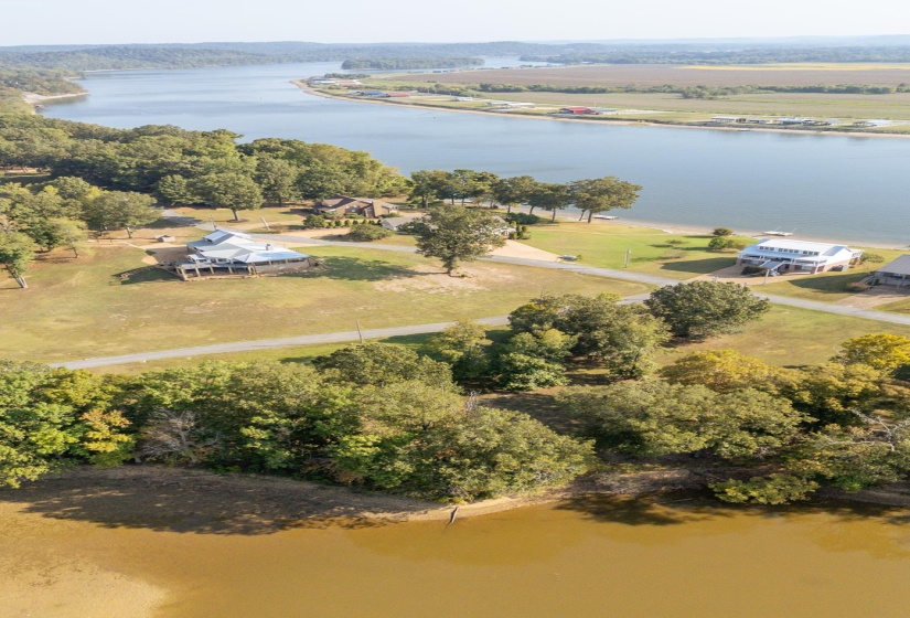 Aerial view of a nearby body of water