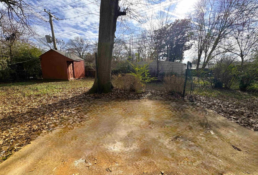 View of yard with a storage shed