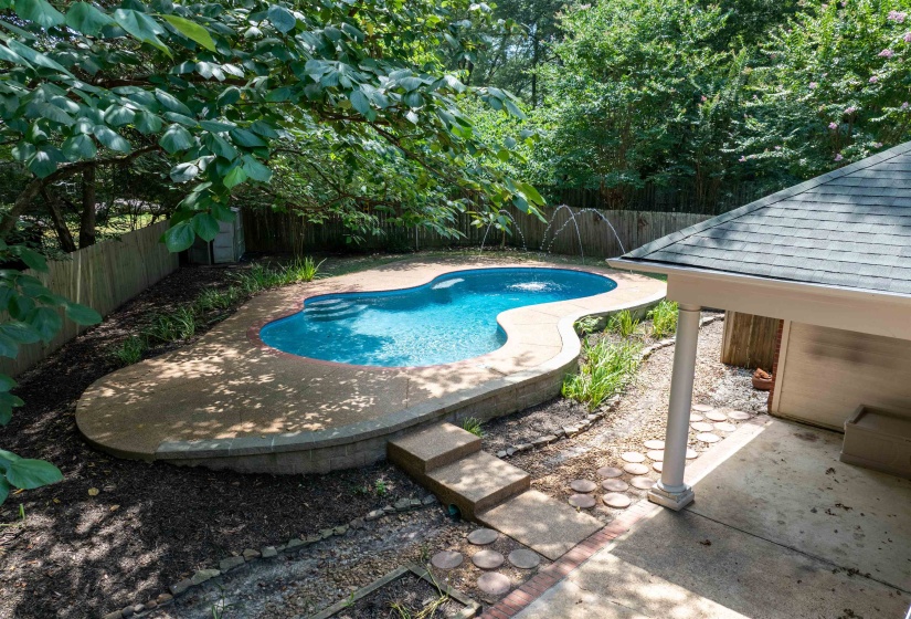 View of pool with a fenced backyard and a patio area