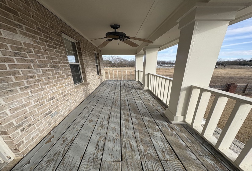Wooden deck with ceiling fan