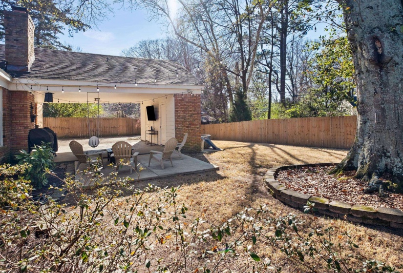 Fenced backyard featuring a patio area