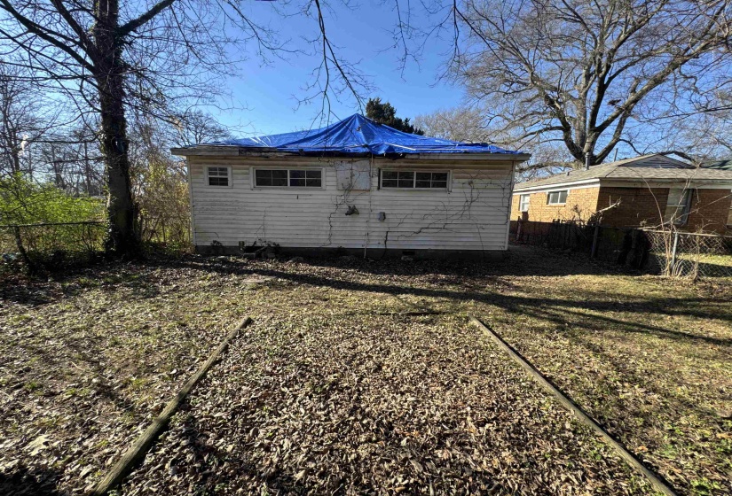 Rear view of house with a fenced backyard