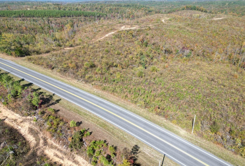 Aerial view of a heavily wooded area