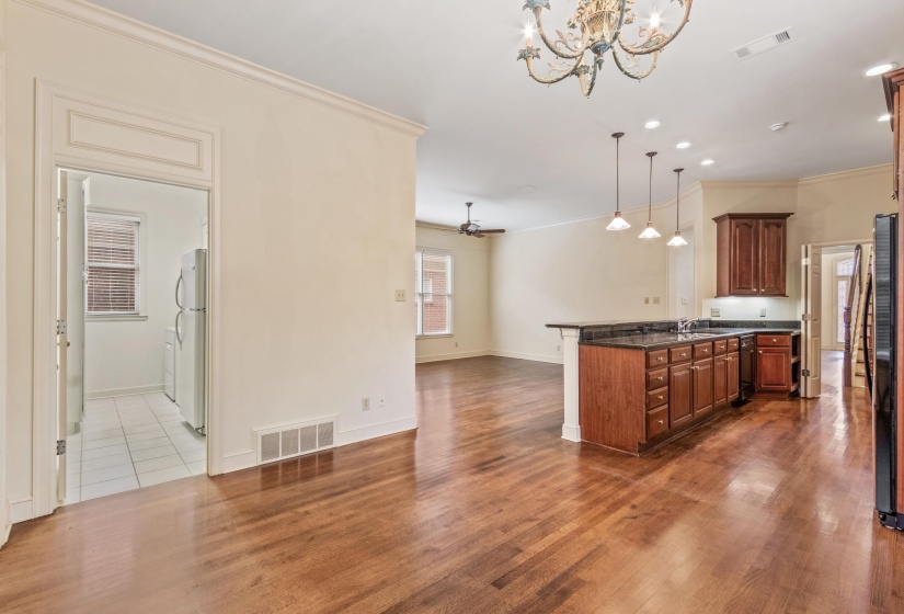 Open to kitchen, keeping room, breakfast and back hall to laundry and pantry and patio.