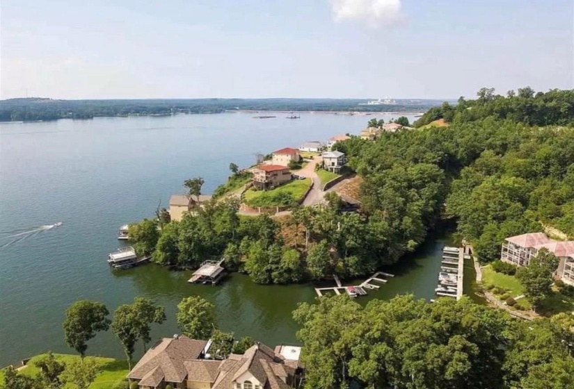 Bird's eye view of a nearby body of water