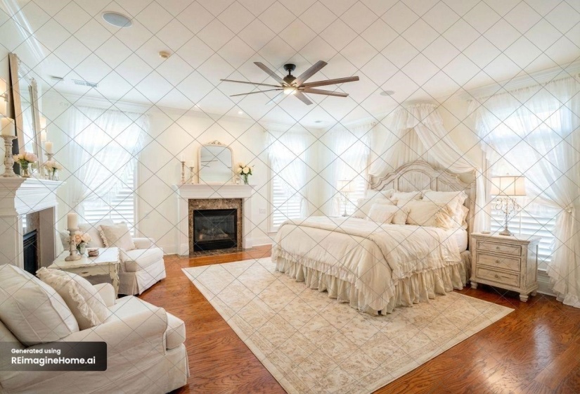 Maste bedroom with sitting area and 2 way fireplace