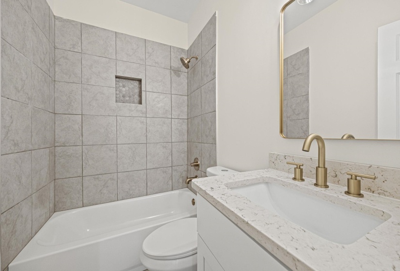 Full bathroom featuring bathtub / shower combination and vanity