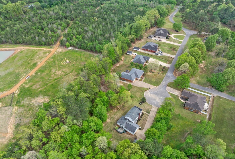 Aerial view of a heavily wooded area