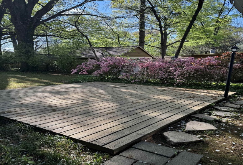 Springtime is beautiful in the large backyard.