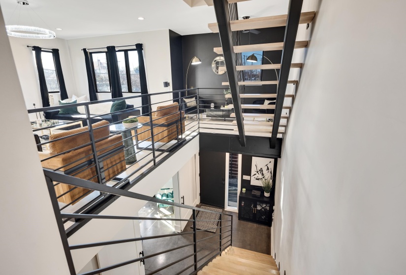 Staircase with wood finished floors