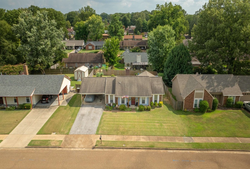 Aerial perspective of suburban area