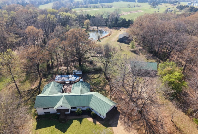 Drone / aerial view of a tree filled landscape