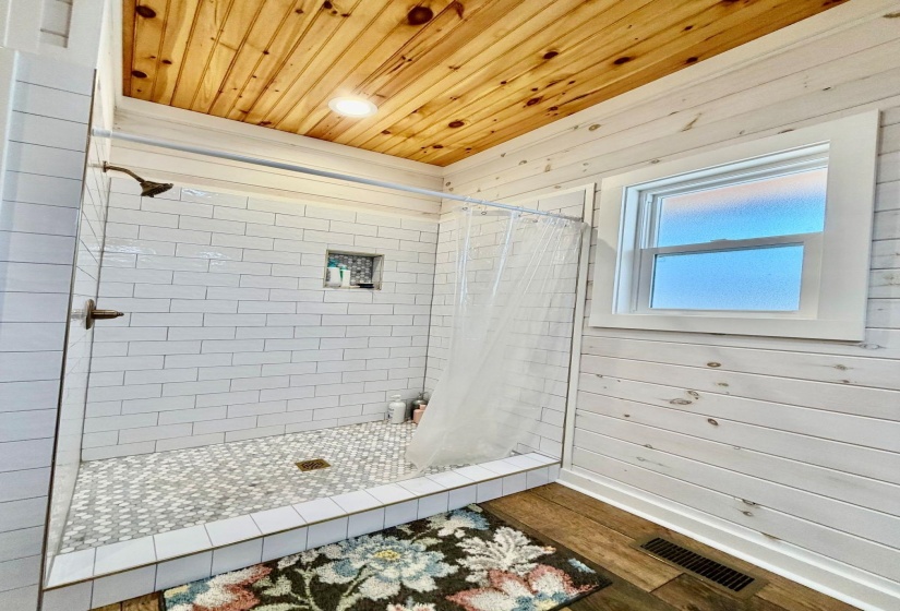 Walk-in tile shower...