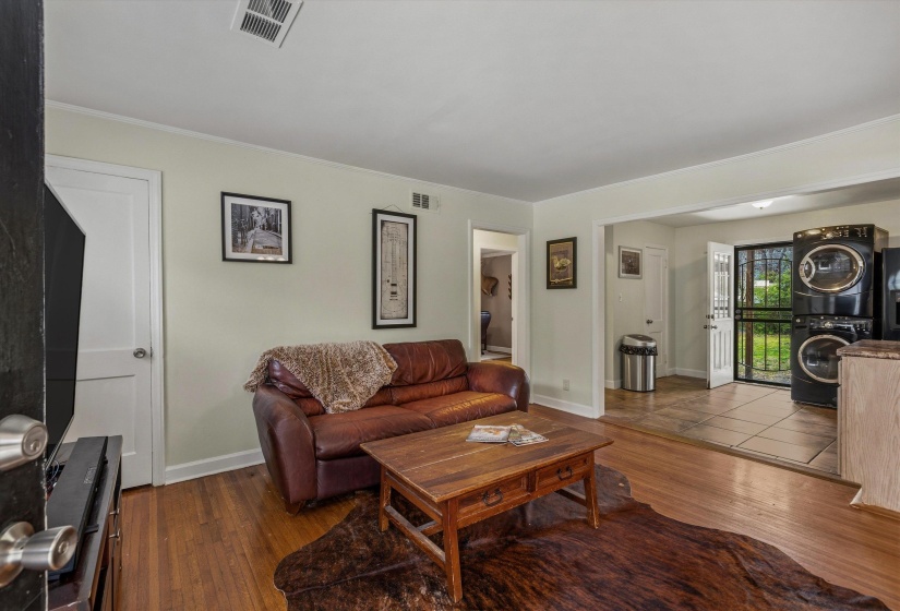 Living room featuring dark wood finished floors