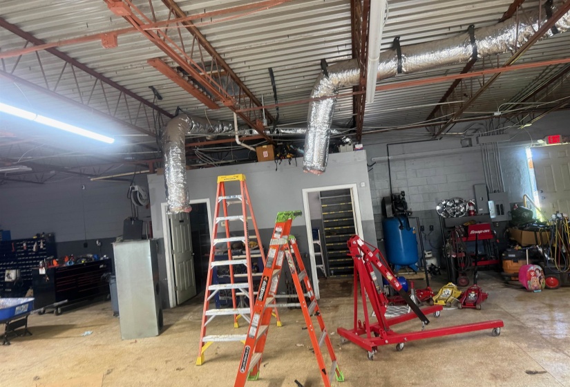 Garage with concrete block wall and electric panel