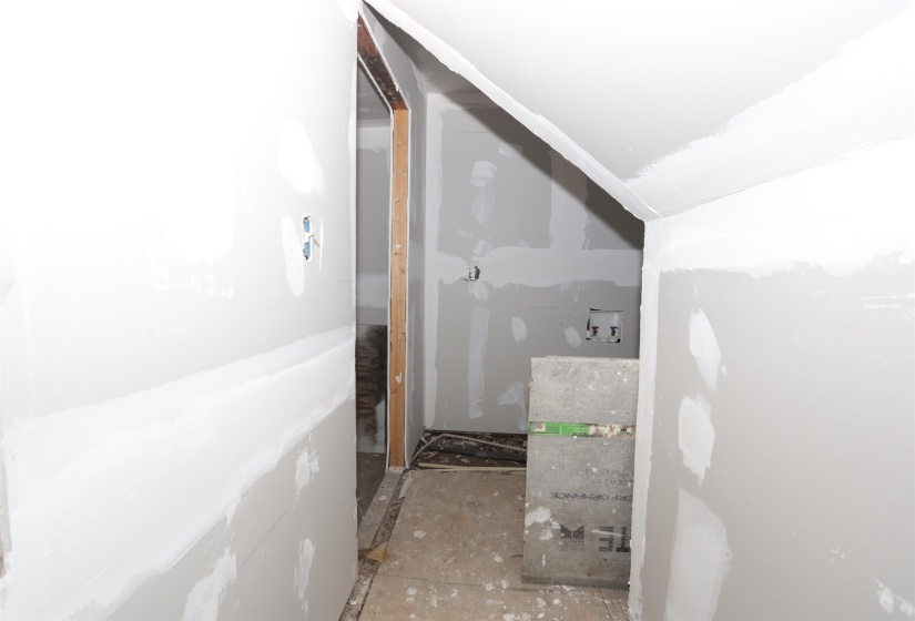 Bathroom with lofted ceiling
