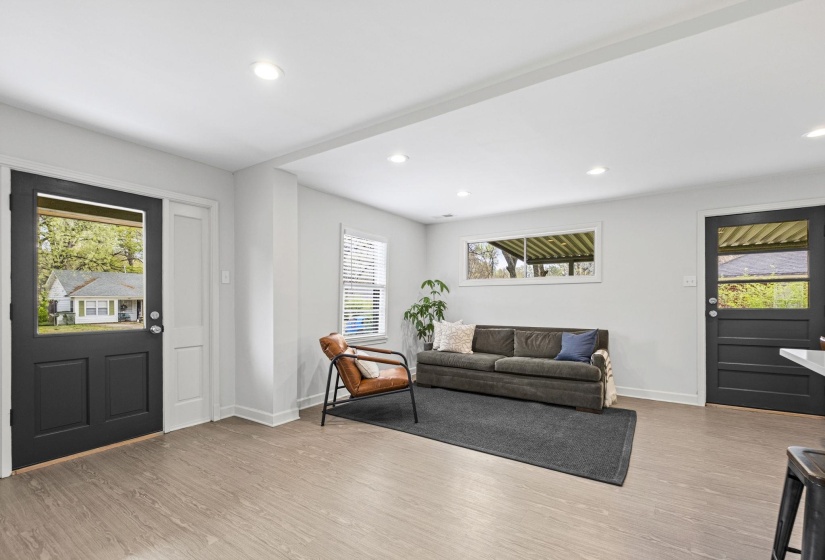 Entrance foyer with healthy amount of natural light, light wood-style flooring, and recessed lighting