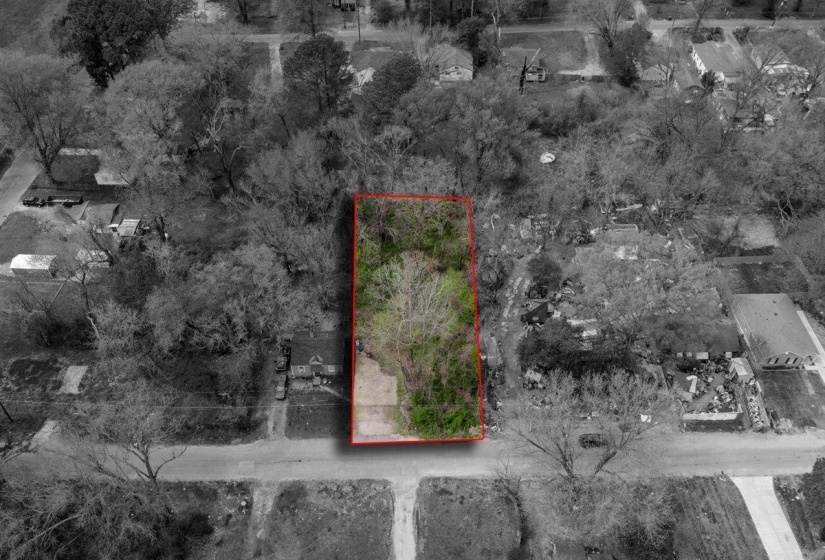 Aerial overview of property's location featuring property boundaries highlighted