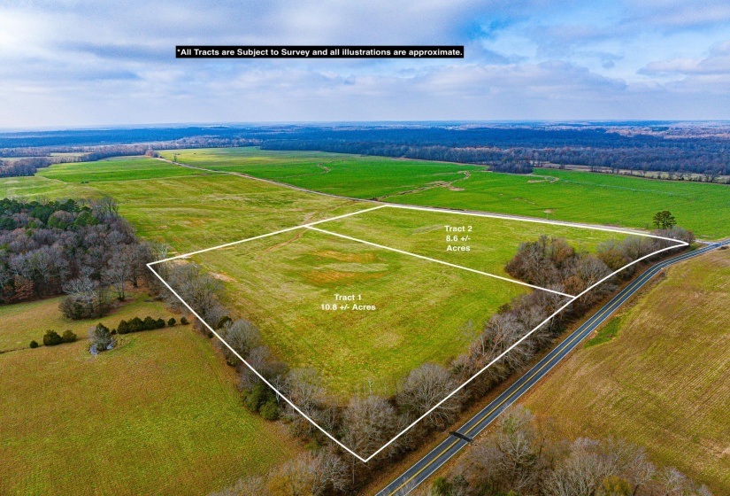 Aerial view of sparsely populated area featuring property boundaries highlighted
