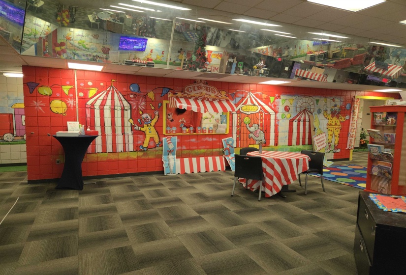 Miscellaneous room featuring carpet flooring and a paneled ceiling