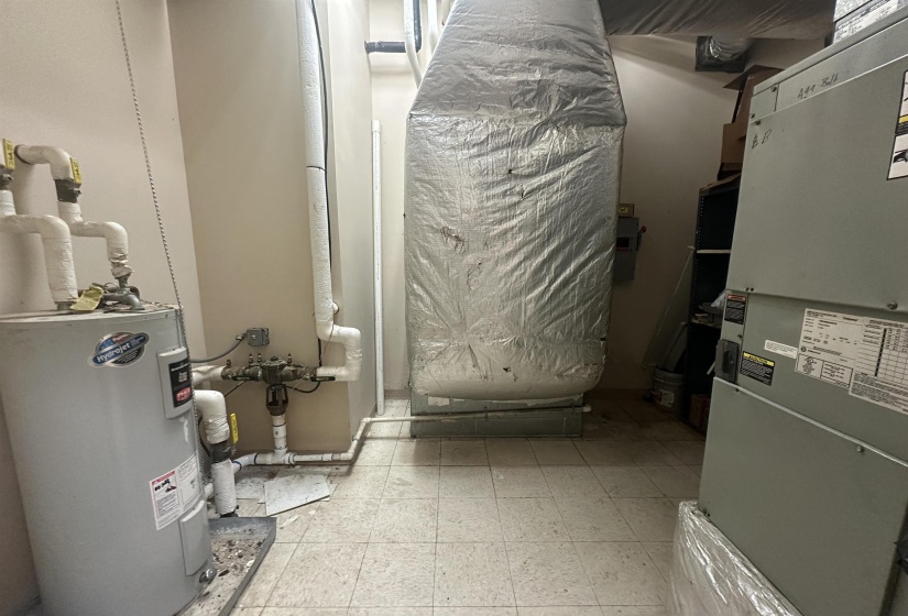 Utilities featuring electric water heater and heating unit