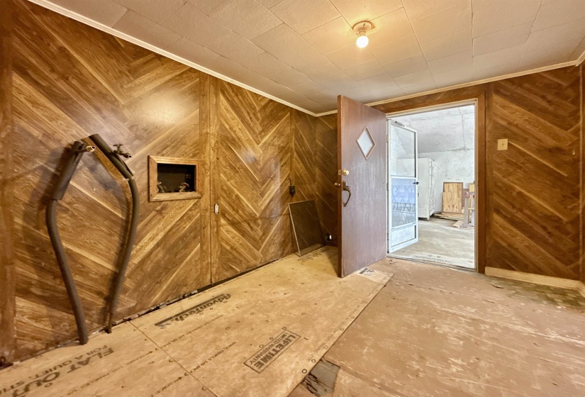 Bonus room with wood walls