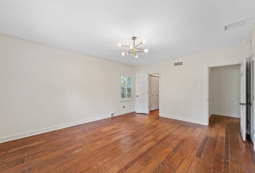 Suite down with 3 closets and full marble bathrm with large walk-in shower