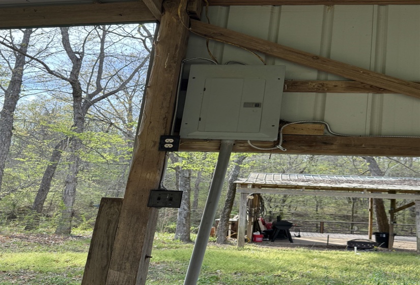 Exterior view of electric panel under covered RV Parking