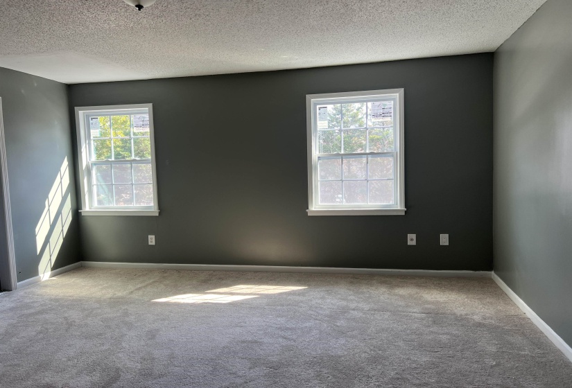 Spare room featuring healthy amount of natural light, a textured ceiling, and carpet