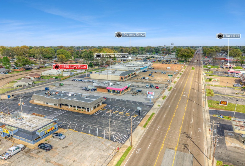Aerial view of a commercial area