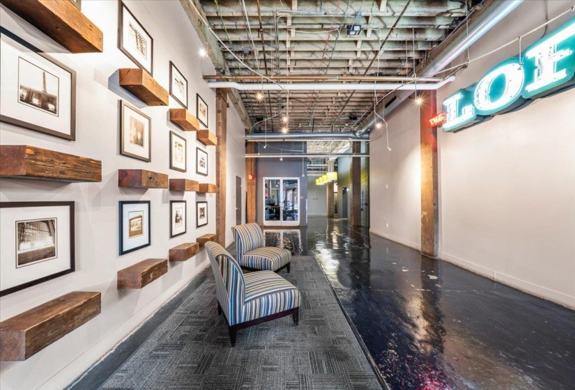 Common area with a high ceiling