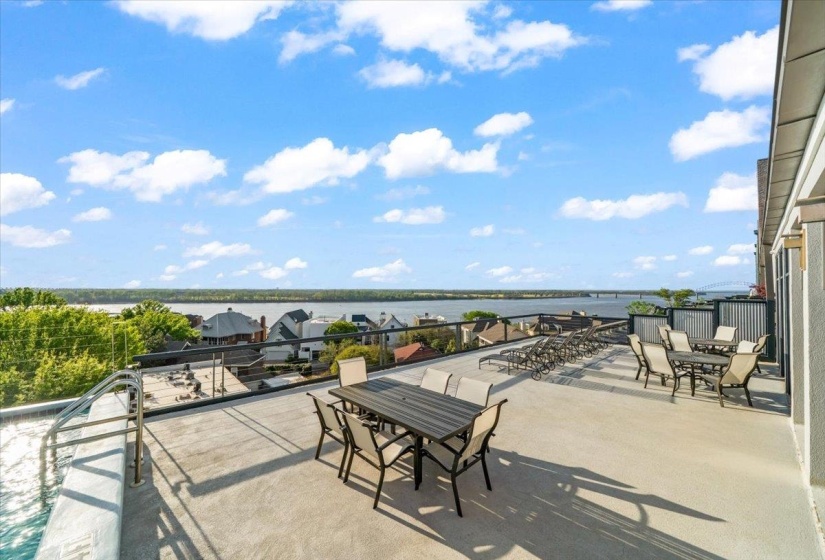 View of patio featuring outdoor dining space and a water view