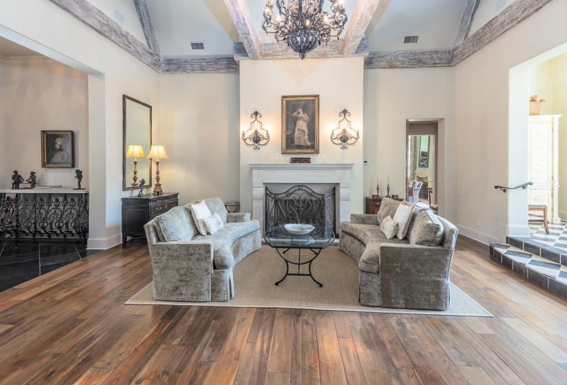 Wide Plank Oak floors, gas fireplace - could be wood burning with gas starter - and cathedral ceiling.