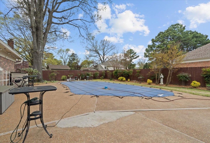 View of pool featuring patio surround and a fenced backyard
