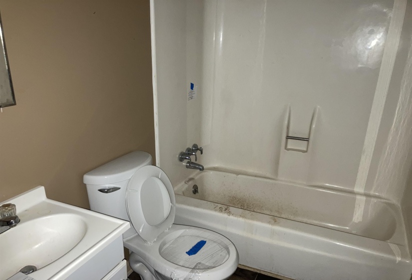 Full bathroom with vanity and tub / shower combination