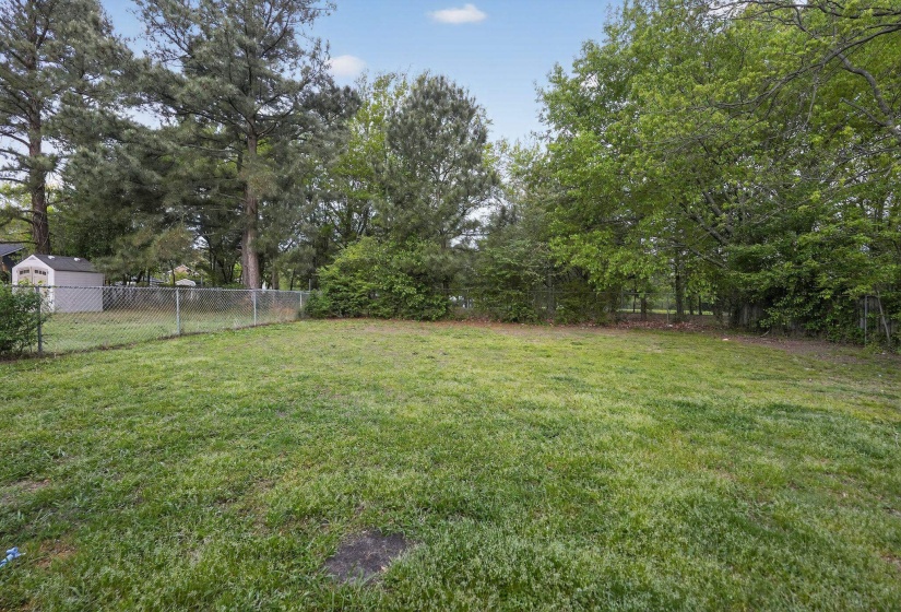 View of fenced backyard