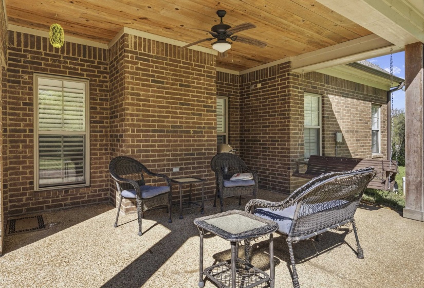 View of patio with ceiling fan