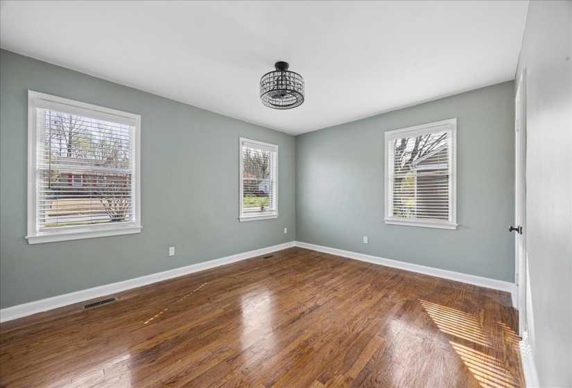 Spare room with dark wood-style flooring and healthy amount of natural light