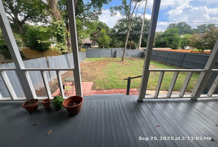 Deck with a fenced backyard