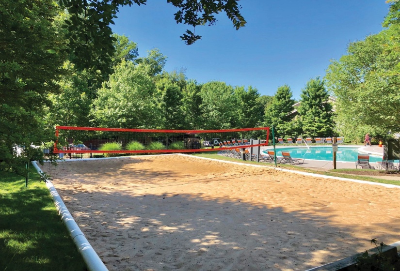 View of property's community with a swimming pool and volleyball court