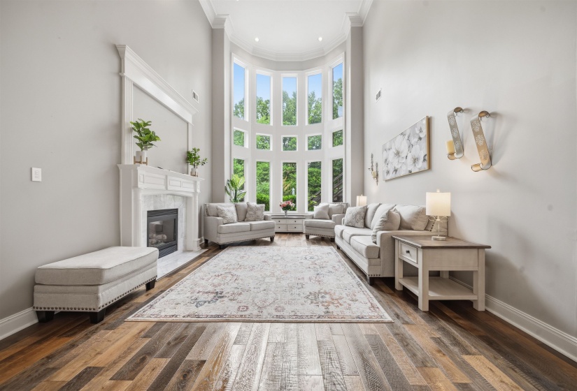 Soaring ceilings with extensive crown molding