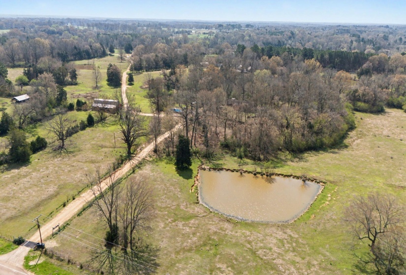 Bird's eye view of a nearby body of water