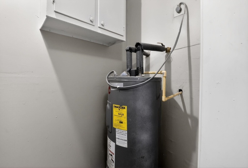 Utility room featuring water heater