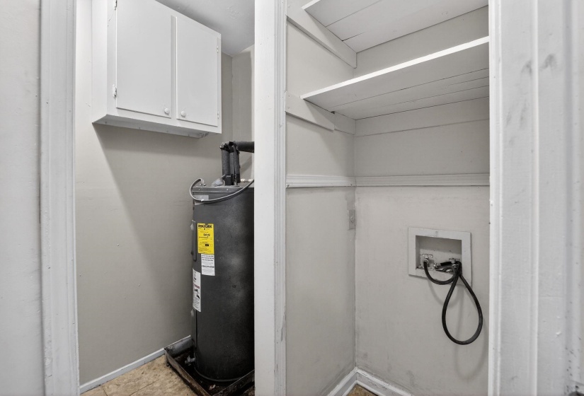 Utility room featuring electric water heater