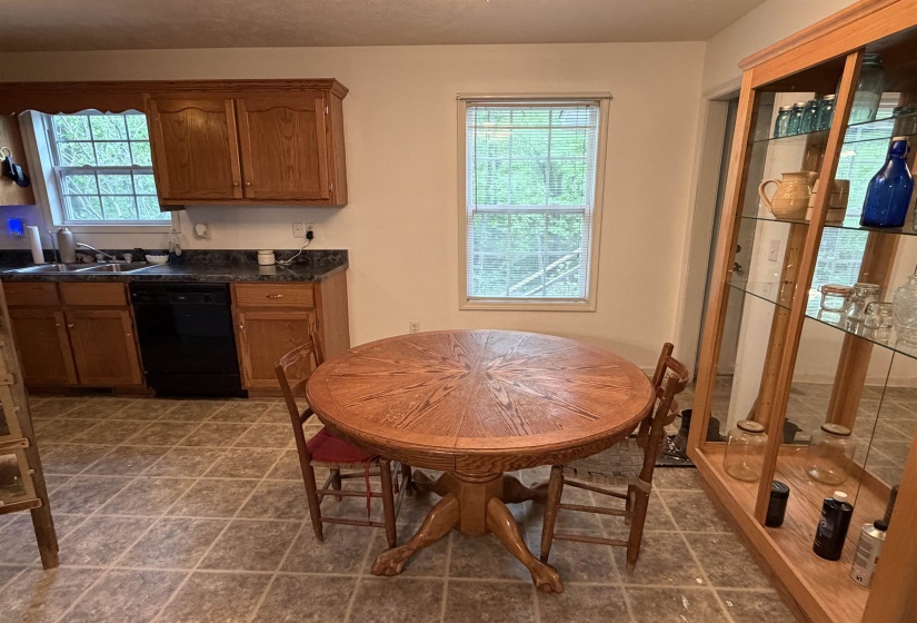 Kitchen featuring black dishwasher, plenty of natural light, and wood finish cabinetry