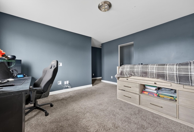 Office with light carpet and baseboards